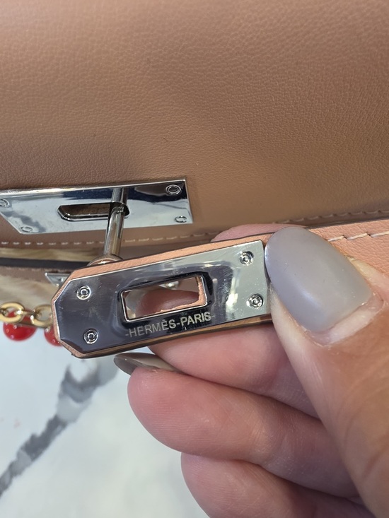 Pink Woven Basket Top-Handle Bag H PICNIC KELLY 28 Mauve pale swift wicker PHW - Picture 9 of 9